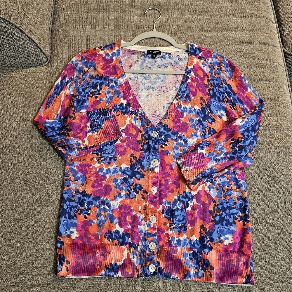 Talbots Purple Orange Vibrant Casual Career Button Sweater Size Medium Petite
